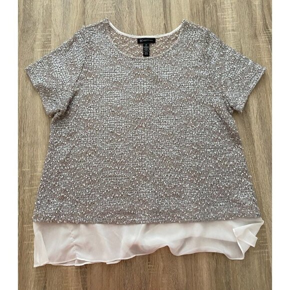 INC International Concepts Grey & Gold Knit Top with Chiffon Hem Color S… - Picture 1 of 10